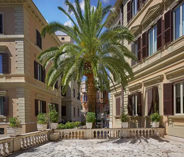 Esterno - cortile con la palma e la balaustra